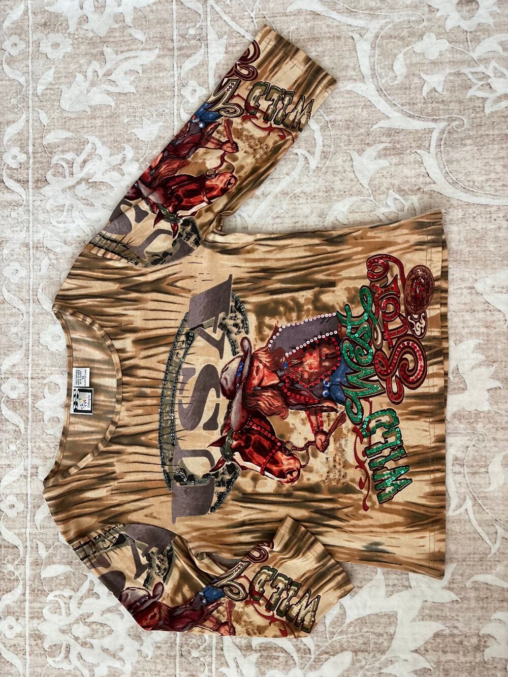 Take Two Wild West Story Beaded 3/4 Sleeve Top